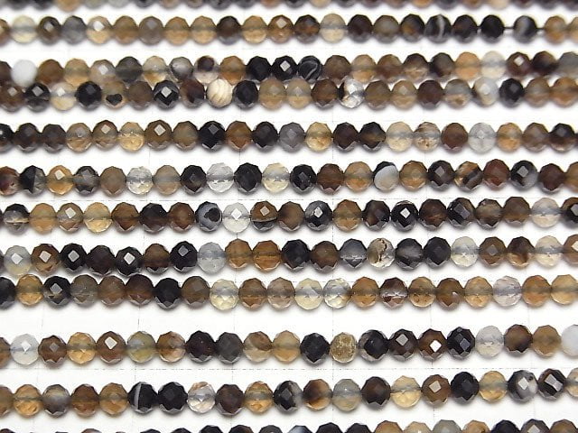 [Video] High Quality! Brown Stripe Agate Faceted Round 3mm 1strand beads (aprx.15inch/37cm)