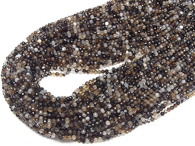 [Video] High Quality! Brown Stripe Agate Faceted Round 3mm 1strand beads (aprx.15inch/37cm)