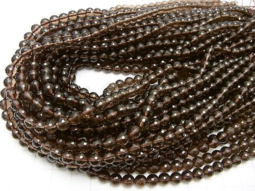 High Quality!  Smoky Quartz AAA 128Faceted Round 6mm "Special cut" 1/4 or 1strand
