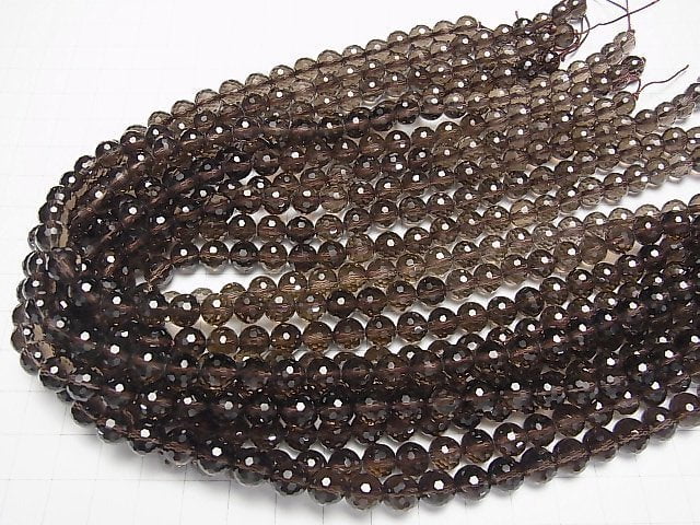 [Video] High Quality!  Smoky Quartz AAA 128Faceted Round 8mm "Special cut" half or 1strand