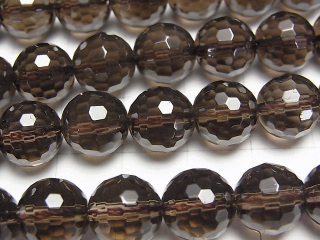 [Video]High Quality! Smoky Quartz AAA 128Faceted Round 10mm "Special cut" 1/4 or 1strand