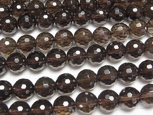 [Video]High Quality! Smoky Quartz AAA 128Faceted Round 10mm "Special cut" 1/4 or 1strand