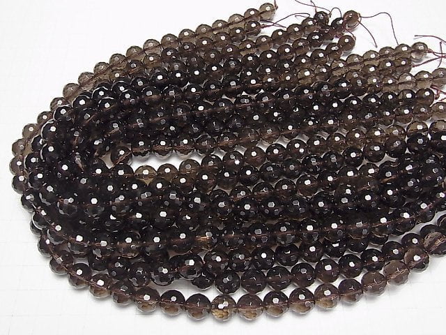 [Video]High Quality! Smoky Quartz AAA 128Faceted Round 10mm "Special cut" 1/4 or 1strand