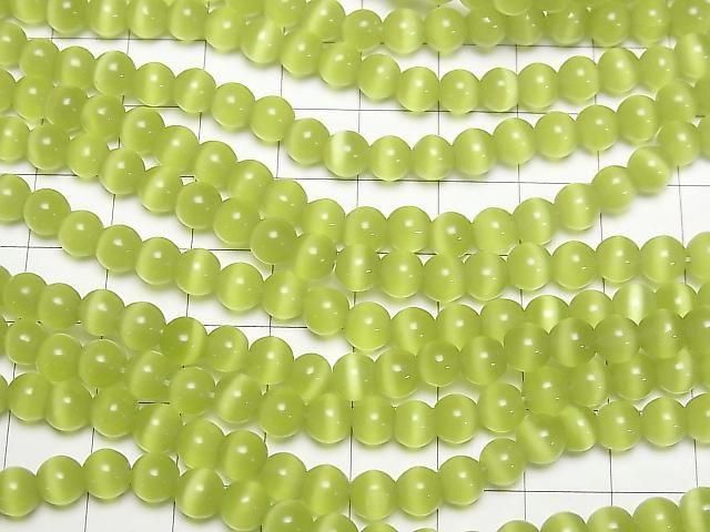[Video] Yellow-green Cat's Eye Round 6mm 1-strand beads (approx. 13 inches/32 cm)
