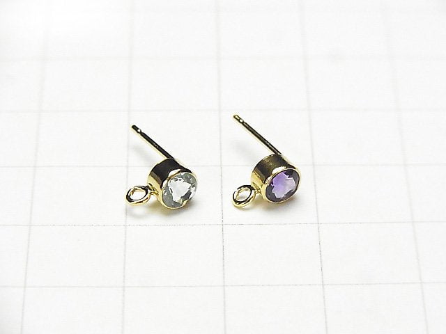 Available in 5 types! 14KGF Earstuds Earrings w/Gems 12x7x5mm 1pair