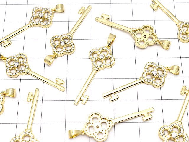 Key Parts with Metal Parts CZ (Key) Motif Pendant 33 x 13 mm 18 KGP 1 pc $2.99!
