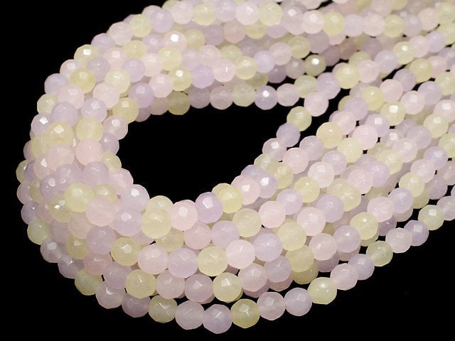 Pastel Mix Jade 64Faceted Round 6mm 1strand beads (aprx.15inch/38cm)