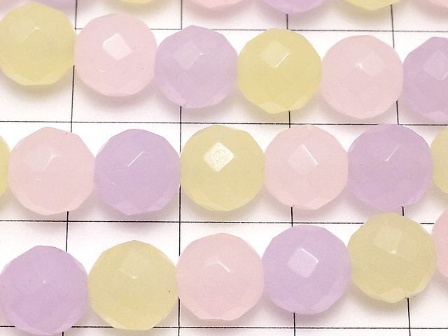 Pastel Mix Jade 64Faceted Round 8mm 1strand beads (aprx.15inch/36cm)