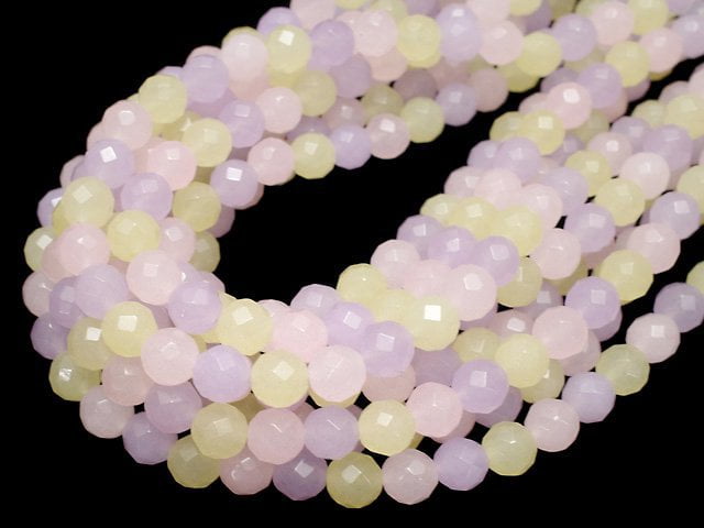 Pastel Mix Jade 64Faceted Round 8mm 1strand beads (aprx.15inch/36cm)