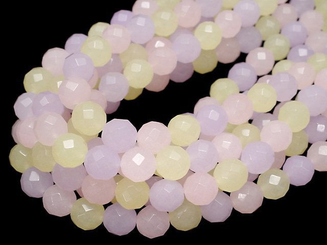 1strand $7.79! Pastel Mix Jade 64Faceted Round 10mm 1strand beads (aprx.14inch / 35cm)