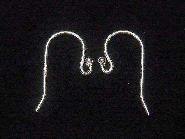 Silver 925 Earwire [S][M][L] with round beads, No coating, 1 pair