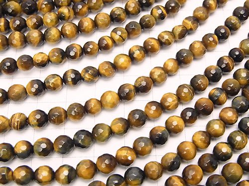 1strand $8.79! Mix Tiger's Eye AAA - 128 Faceted Round 6 mm 1strand beads (aprx.15 inch / 38 cm)