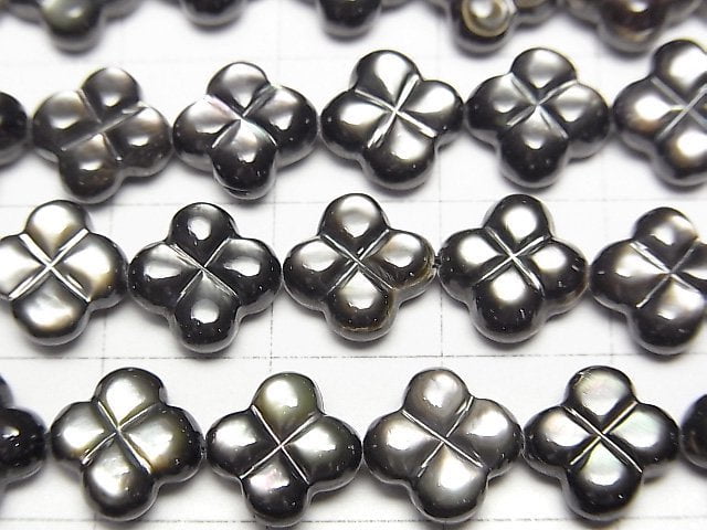 [Video] High Quality Black Shell (Black-lip Oyster) Clover (Both Side Finish) 9x9mm half or 1strand beads (aprx.15inch/37cm)