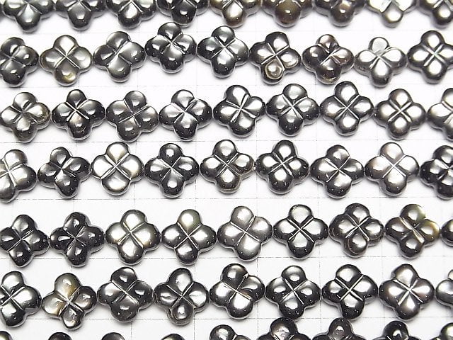 [Video] High Quality Black Shell (Black-lip Oyster) Clover (Both Side Finish) 9x9mm half or 1strand beads (aprx.15inch/37cm)