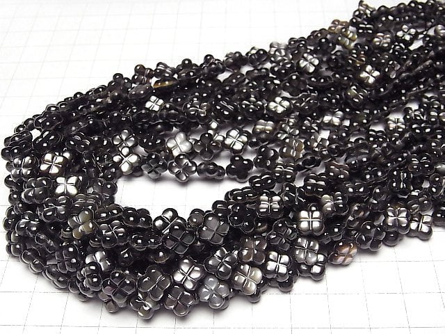[Video] High Quality Black Shell (Black-lip Oyster) Clover (Both Side Finish) 9x9mm half or 1strand beads (aprx.15inch/37cm)