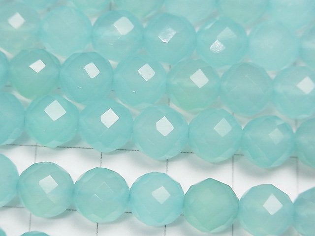 High Quality! Sea Blue Chalcedony AAA 64 Faceted Round 8 mm 1/4 or 1strand beads (aprx.15 inch / 38 cm)