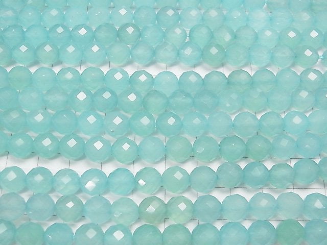 High Quality! Sea Blue Chalcedony AAA 64 Faceted Round 8 mm 1/4 or 1strand beads (aprx.15 inch / 38 cm)