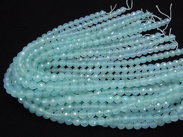 High Quality! Sea Blue Chalcedony AAA 64 Faceted Round 8 mm 1/4 or 1strand beads (aprx.15 inch / 38 cm)