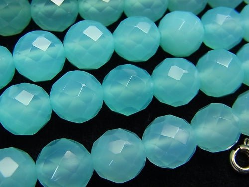 High Quality! Sea Blue Chalcedony AAA 64 Faceted Round 10 mm 1/4 or 1strand beads (aprx.15 inch / 38 cm)