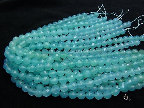 High Quality! Sea Blue Chalcedony AAA 64 Faceted Round 10 mm 1/4 or 1strand beads (aprx.15 inch / 38 cm)