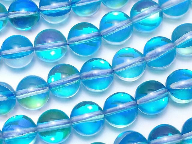 [Video] Aqua Blue Luna Flash Round 8mm 1-strand beads (approx. 15 inches/36 cm)