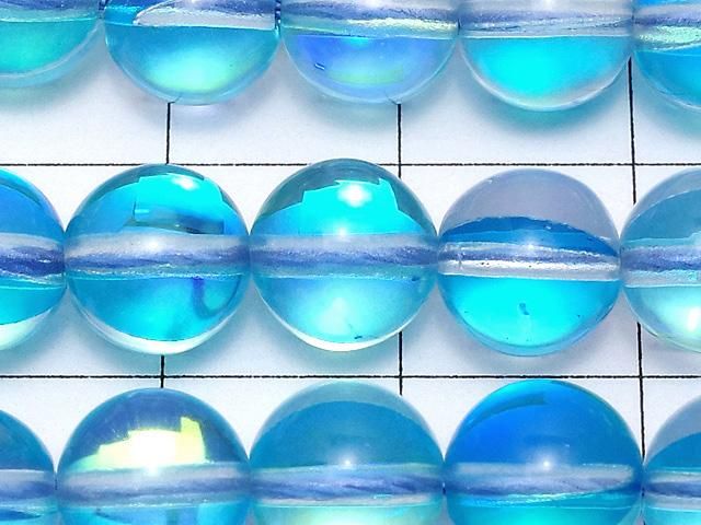 [Video] Aqua Blue Luna Flash Round 8mm 1-strand beads (approx. 15 inches/36 cm)