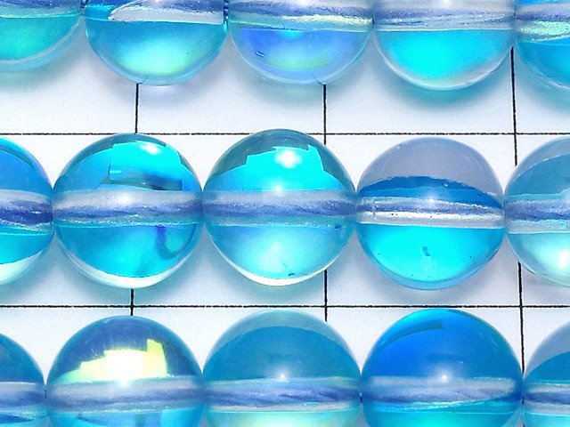 [Video] Aqua Blue Luna Flash Round 8mm 1strand beads (aprx.15inch/36cm)