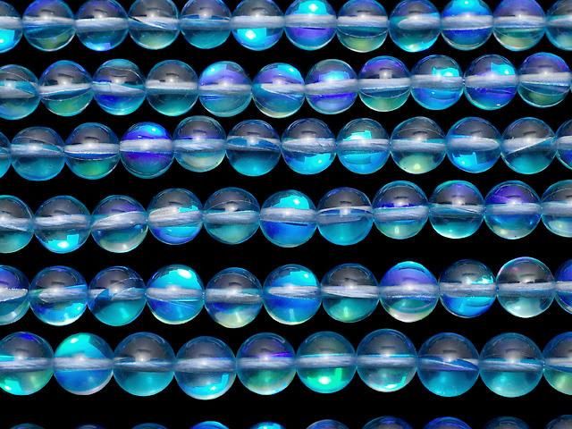 [Video] Aqua Blue Luna Flash Round 8mm 1-strand beads (approx. 15 inches/36 cm)
