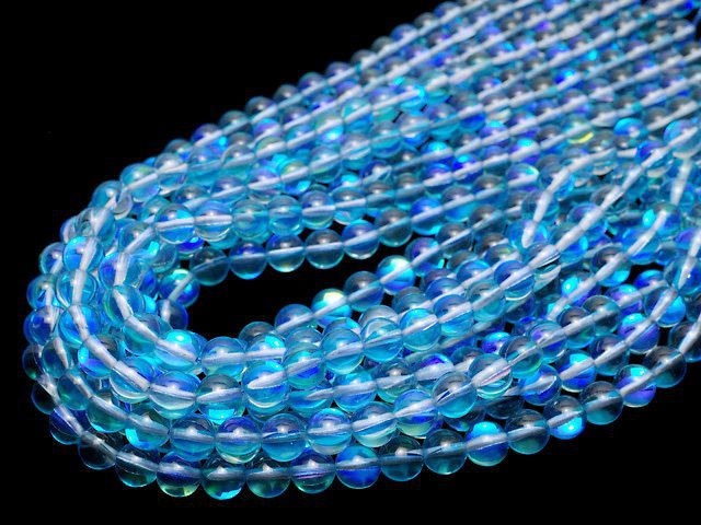 [Video] Aqua Blue Luna Flash Round 8mm 1strand beads (aprx.15inch/36cm)