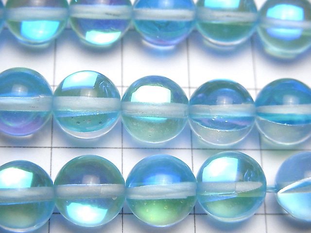 [Video] Aqua Blue Luna Flash Round 10mm 1strand beads (aprx.14inch/34cm)