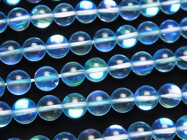 [Video] Aqua Blue Luna Flash Round 10mm 1strand beads (aprx.14inch/34cm)