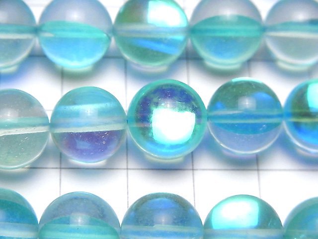 [Video] Aqua Blue Luna Flash Round 12mm half or 1strand beads (aprx.15inch/36cm)