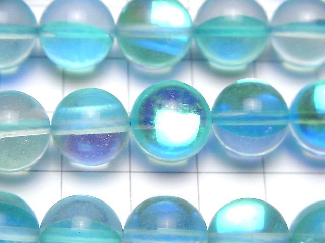 [Video] Aqua Blue Luna Flash Round 12mm half or 1strand beads (aprx.15inch/36cm)