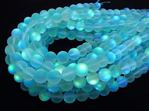 Frost Aqua Blue Luna Flash Round 12mm 1strand beads (aprx.15inch/36cm)