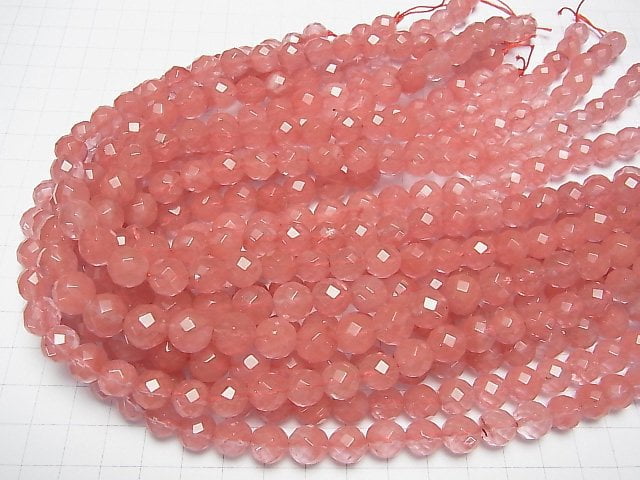 1strand $5.79! Cherry Quartz Glass  64Faceted Round 10mm 1strand beads (aprx.15inch/36cm)