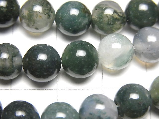 [Video] Moss Agate  Round 8mm 1strand beads (aprx.15inch/38cm)