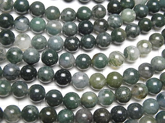 [Video] Moss Agate  Round 8mm 1strand beads (aprx.15inch/38cm)