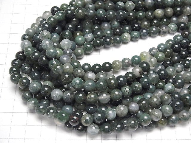 Moss Agate  Round 8mm 1strand beads (aprx.15inch/38cm)