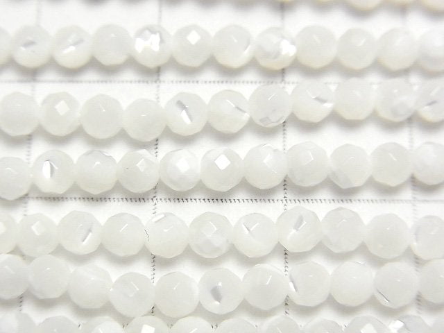 1strand $7.79! Mother of Pearl MOP Faceted Round 3mm White 1strand beads (aprx.15inch / 38cm)