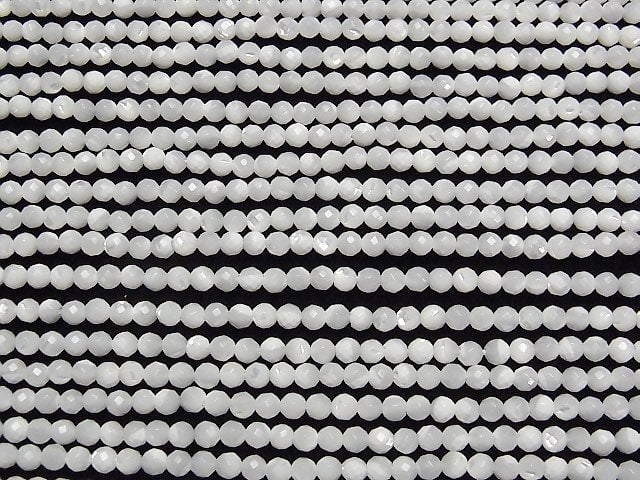 1strand $7.79! Mother of Pearl MOP Faceted Round 3mm White 1strand beads (aprx.15inch / 38cm)