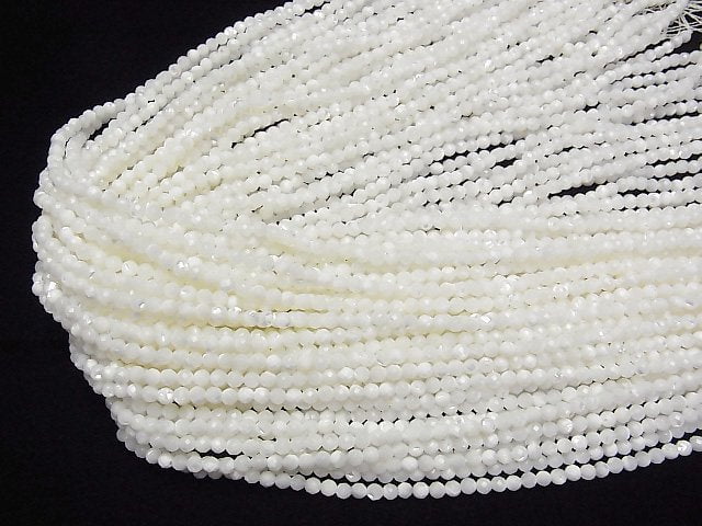 1strand $7.79! Mother of Pearl MOP Faceted Round 3mm White 1strand beads (aprx.15inch / 38cm)