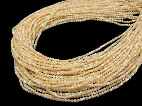 Mother of Pearl MOP Faceted Round 2 - 2.5 mm beige 1 strand beads (aprx. 15 inch / 38 cm)