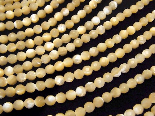 High Quality! Mother of Pearl MOP Beige Faceted Round 4mm 1strand beads (aprx.15inch/38cm)