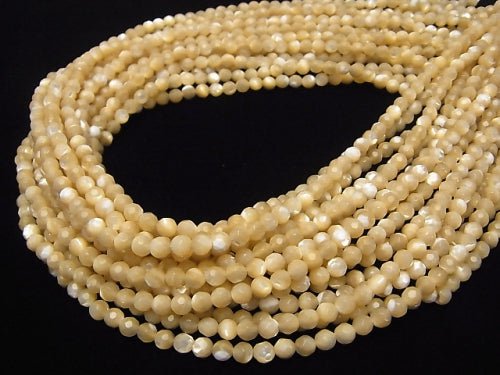 High Quality! Mother of Pearl MOP Beige Faceted Round 4mm 1strand beads (aprx.15inch/38cm)