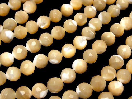 1strand $9.79! Mother of Pearl MOP 64 Faceted Round 8mm beige 1strand beads (aprx.15inch / 38cm)