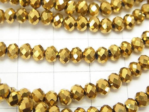 Glass Beads  Faceted Button Roundel 4 x 4 x 3 mm Gold 1 strand beads (aprx.17 inch / 42 cm)