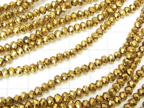 Glass Beads  Faceted Button Roundel 4 x 4 x 3 mm Gold 1 strand beads (aprx.17 inch / 42 cm)