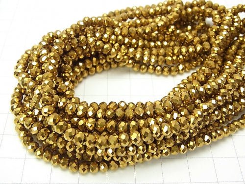 Glass Beads  Faceted Button Roundel 4 x 4 x 3 mm Gold 1 strand beads (aprx.17 inch / 42 cm)