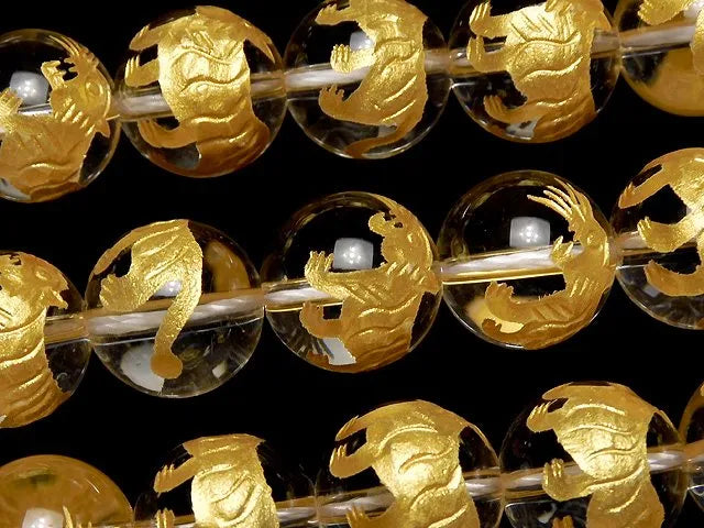 [Video] Golden! Tiger (Four Divine Beasts) Carved! Crystal AAA Round 10,12,14,16mm 1/4 or 1strand