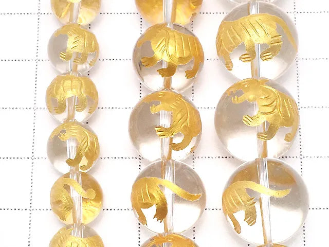 [Video] Golden! Tiger (Four Divine Beasts) Carved! Crystal AAA Round 10,12,14,16mm 1/4 or 1strand